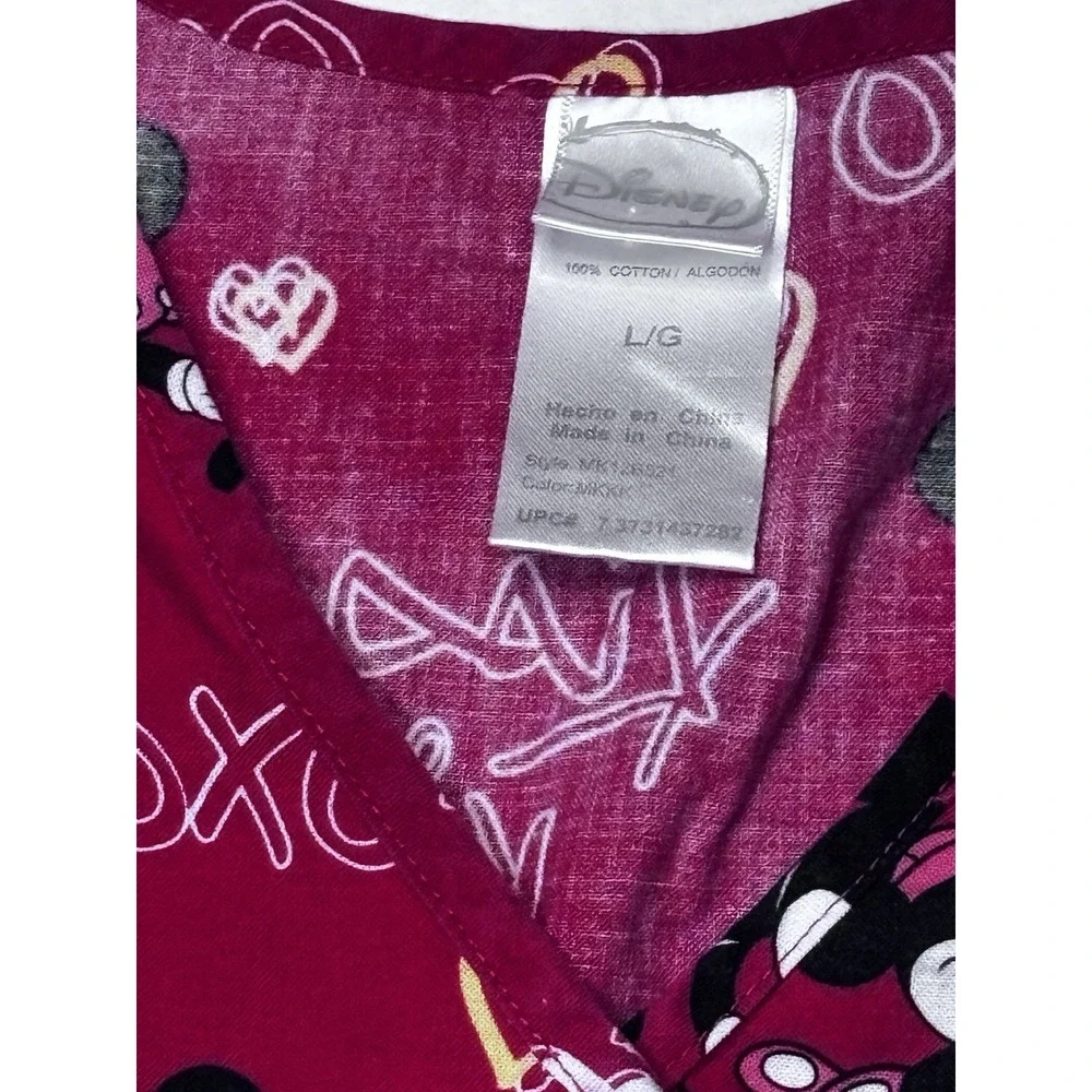 Disney Mickey Minnie Scrub Top Large Valentine XOXO Nurse Medical Uniform